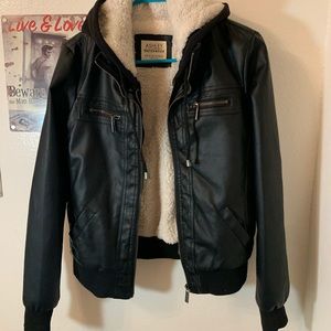 Fashionnova Black Fleece Lined Pleather Bomber